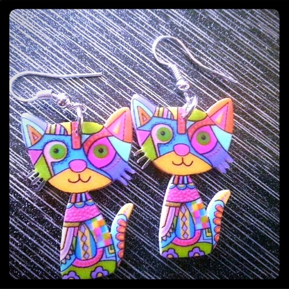 Cat Acrylic Kitten Colorful Earrings